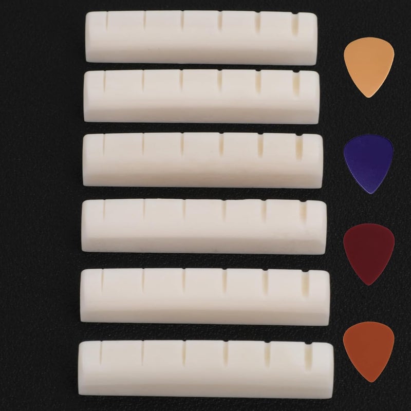Aemrovi 6 Pcs Pre-Slotted 43mm (1-11/16 inch) Bone Nut for Acoustic Guitar,6-String Replacement,Natural Bone in Original Color for Long-Term Maintenance(6Pcs Nuts) - Image 1
